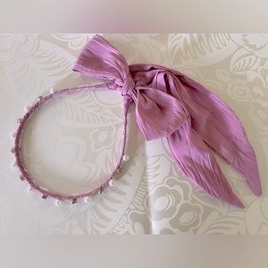 Anthropologie Celia pearl and rhinestone tiara-style bow scarf headband